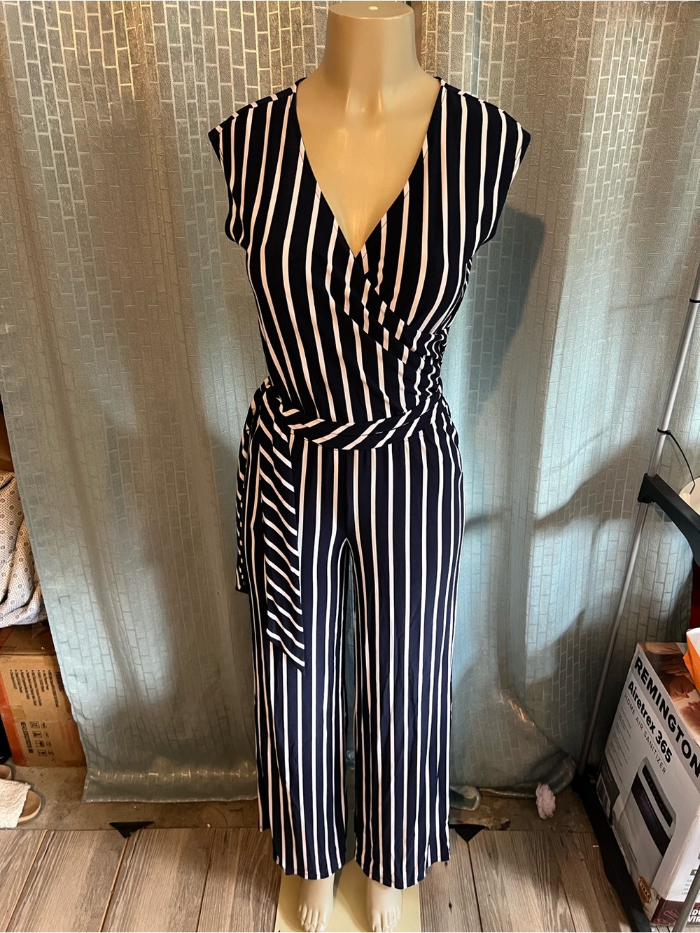 Ralph Lauren Navy and White Striped Wrap Jumpsuit